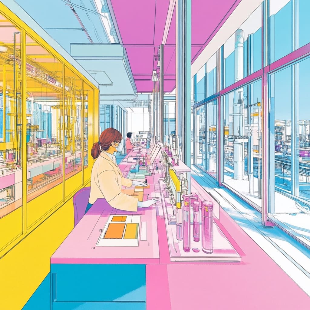 Illustration of a technician running quality tests in a laboratory.